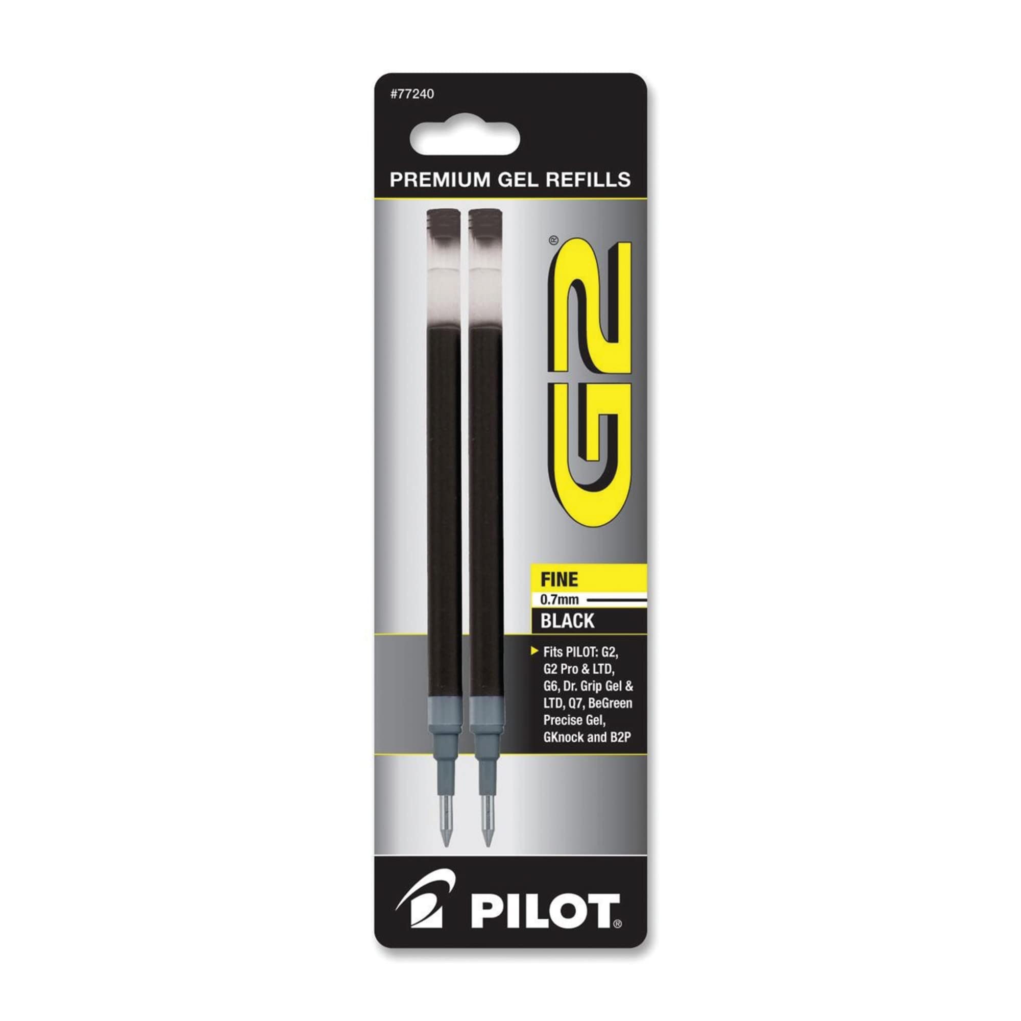 Pilot, G2 Gel Ink Refills, Fine Point 0.7 Mm, Black, Pack Of 2