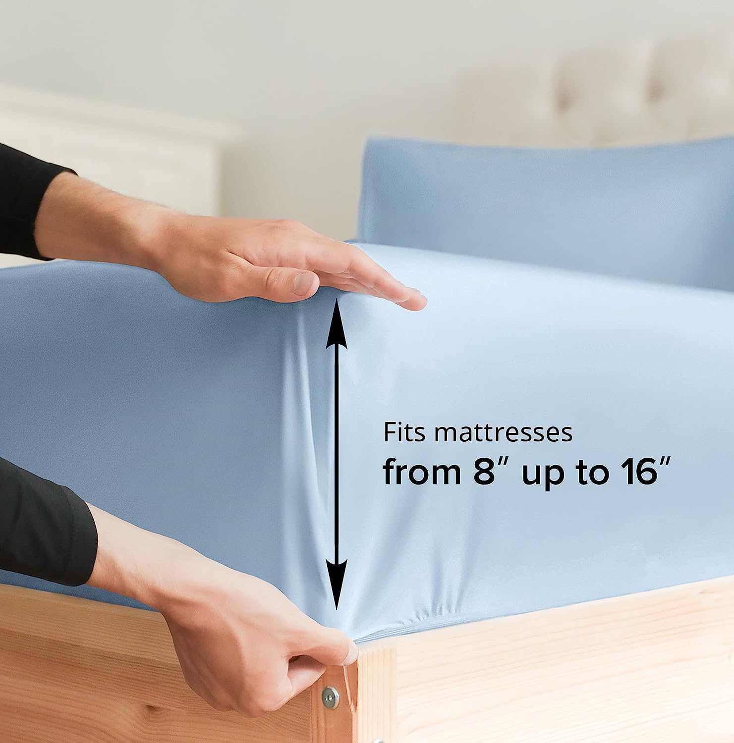 Queen Size Fitted Bed Sheet - Hotel Luxury Single Fitted Sheet Only - Fits Mattress Up To 16' - Extra Soft, Wrinkle Free, Breathable Sheet For Women, Men, Kids & Teens - Light Blue Single Fitted Sheet
