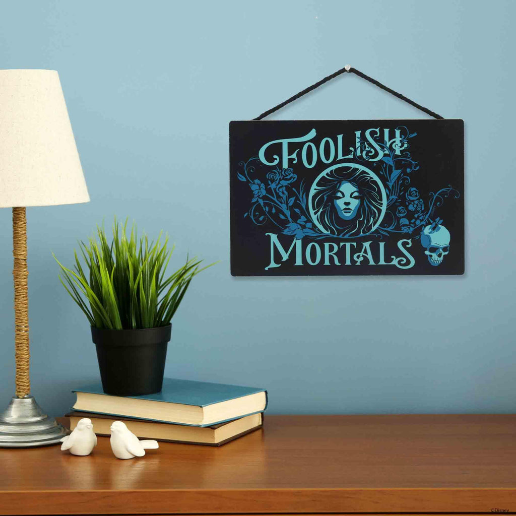 Open Road Brands Disney Haunted Mansion Foolish Mortals Hanging Wood Wall Decor - Spooky Foolish Mortals Sign For Halloween Deco