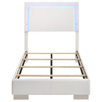 Coaster Home Furnishings Felicity Contemporary Leatherette Upholstered Twin Size LED Panel Bed Frame 49-inch Headboard White High Gloss 203500T