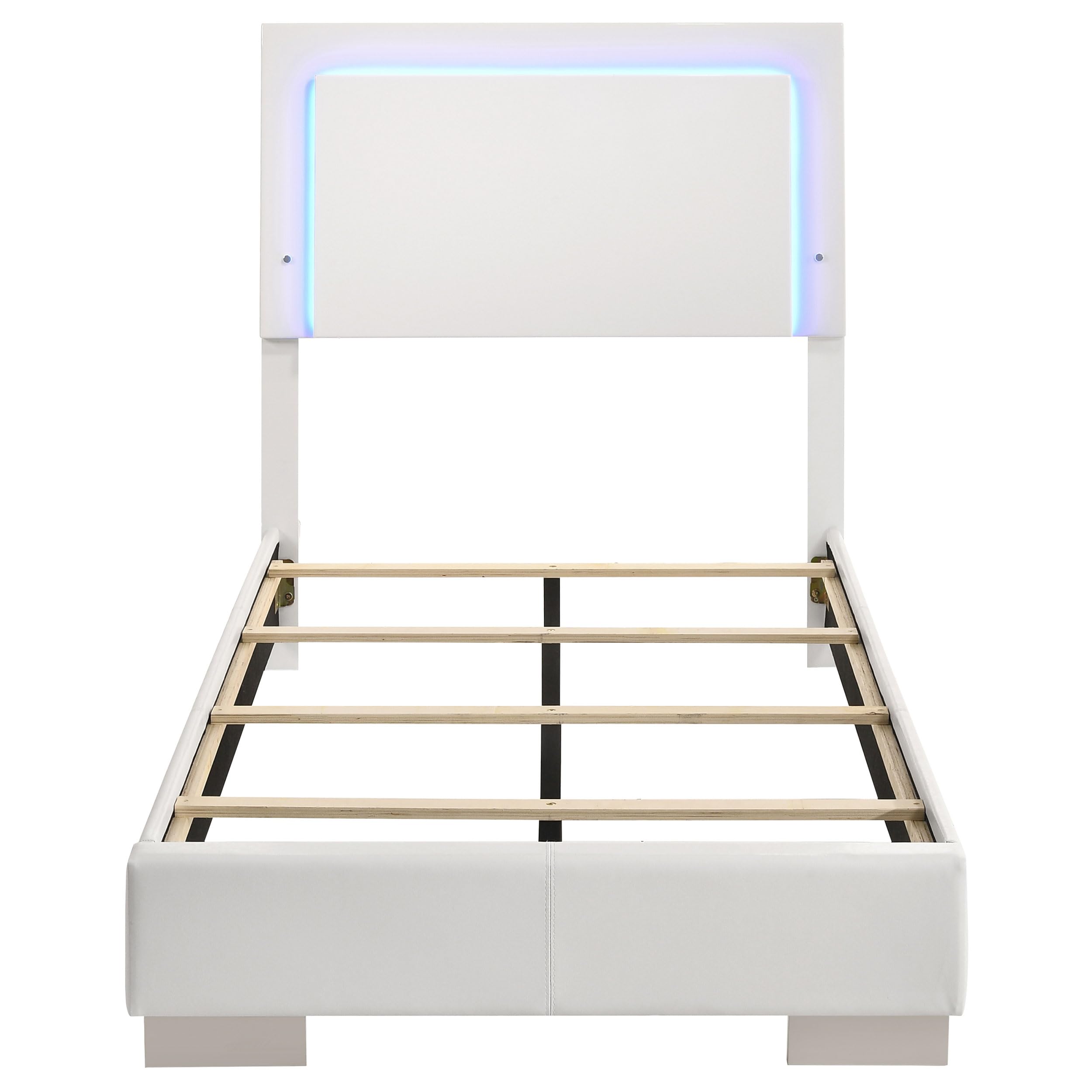 Coaster Home Furnishings Felicity Contemporary Leatherette Upholstered Twin Size LED Panel Bed Frame 49-inch Headboard White High Gloss 203500T