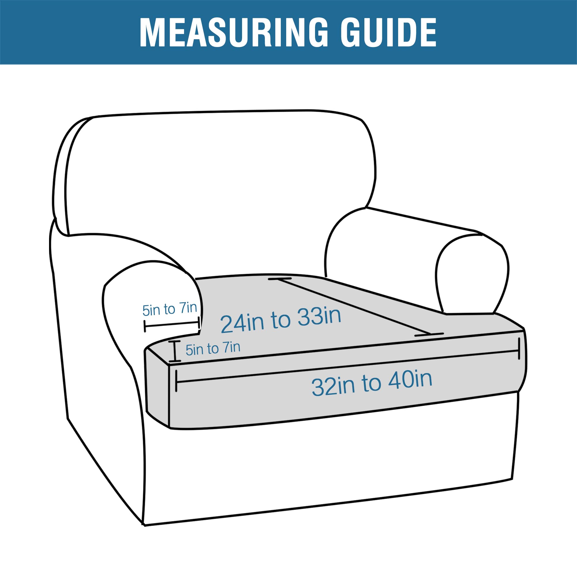 H.Versailtex Stretch T Cushion Chair Sofa Slipcover T Cushion Covers For Living Room Armchair Couch Cover T Cushion Slipcover Seat Cover With Elastic Bands Thicker Jacquard Fabric, Dusty Blue