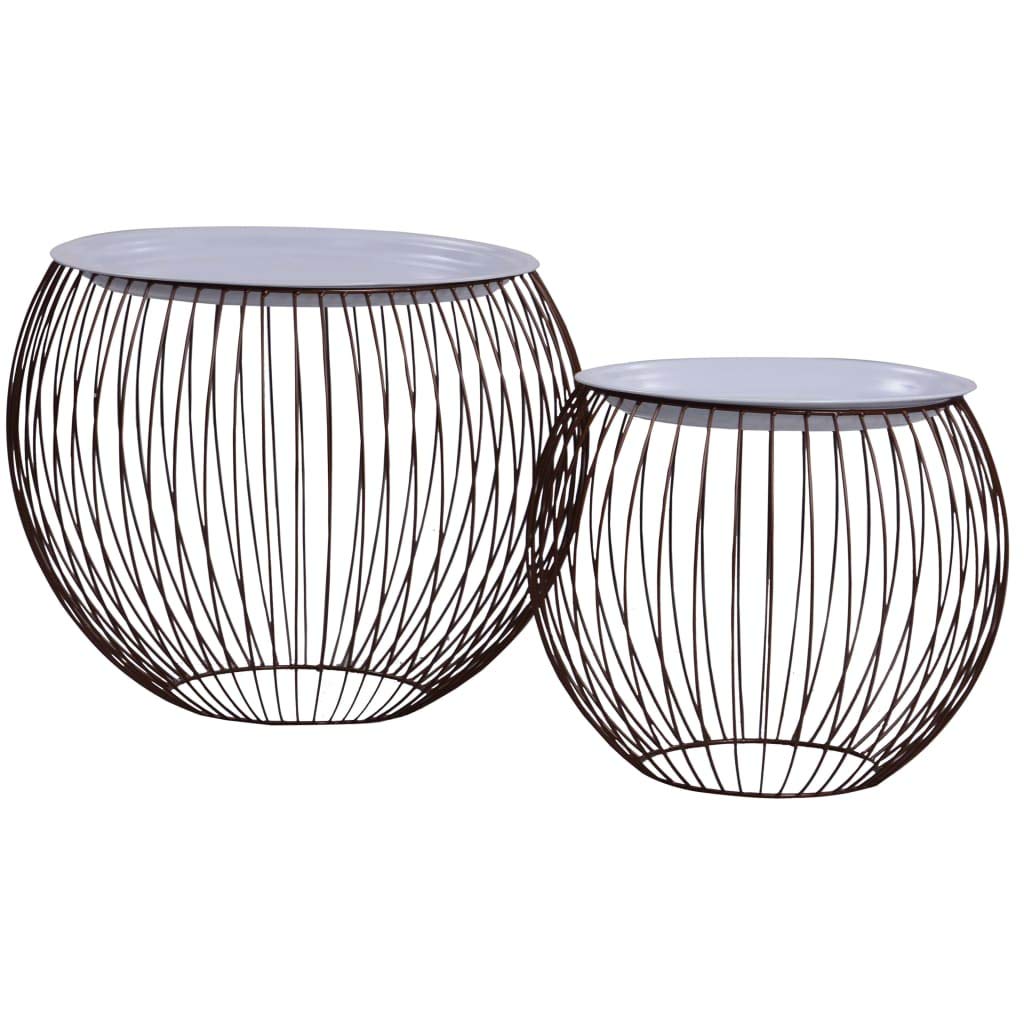 vidaXL Scandinavian Style Coffee Tables 2 pcs - Modern White MDF and Gold Metal Frame - Versatile as Couch Table, Side Tables, Decor, or Storage Baskets