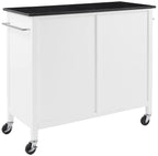 Crosley Furniture Soren Granite Top Rolling Kitchen Island Cart, Microwave Stand, Coffee Bar, With Shelves, Black