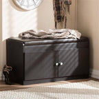 Baxton Studio Margaret Modern & Contemporary Wood 2-Door Shoe Cabinet with Faux Leather Seating Bench, Dark Brown