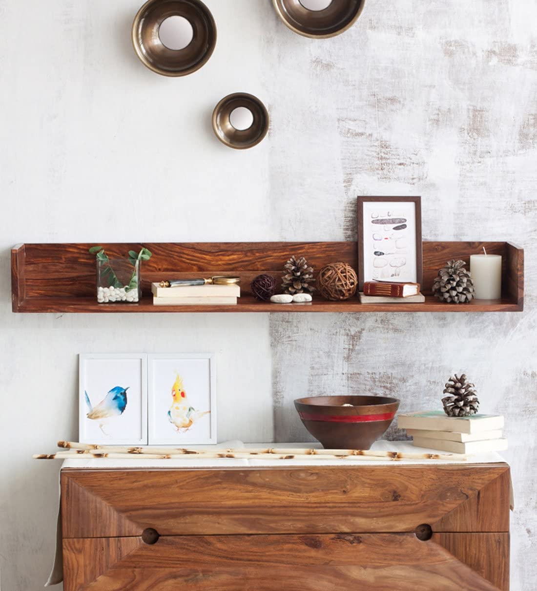 Chetan Interiors 41 Inch Solid Sheesham Wood Floating Wall Shelves for Home | Kitchen | Bedroom | Living Room | Bathroom Wall De