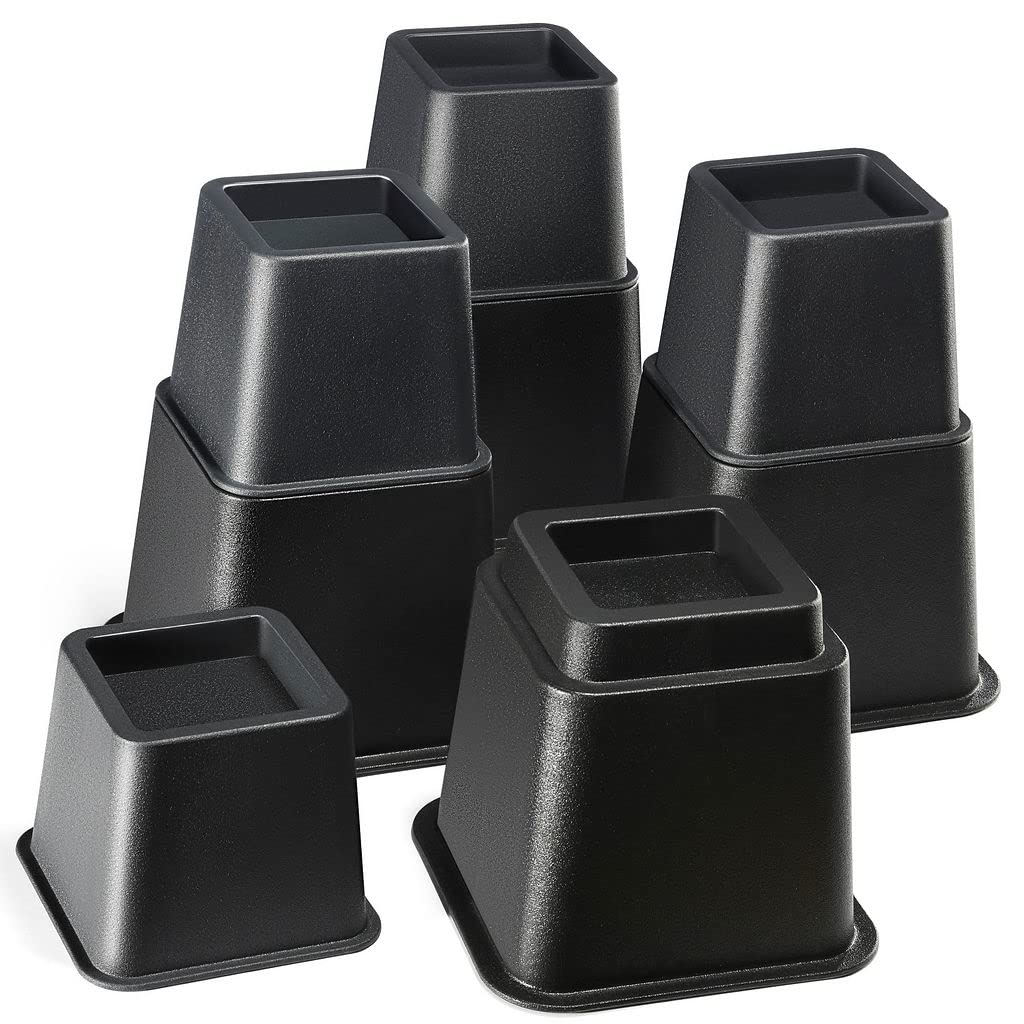 Home It Adjustable Bed Risers - Elevation In 3, 5 Or 8 Inch - Heavy Duty Stackable Furniture Risers Supports 1,300 Lbs - For Und