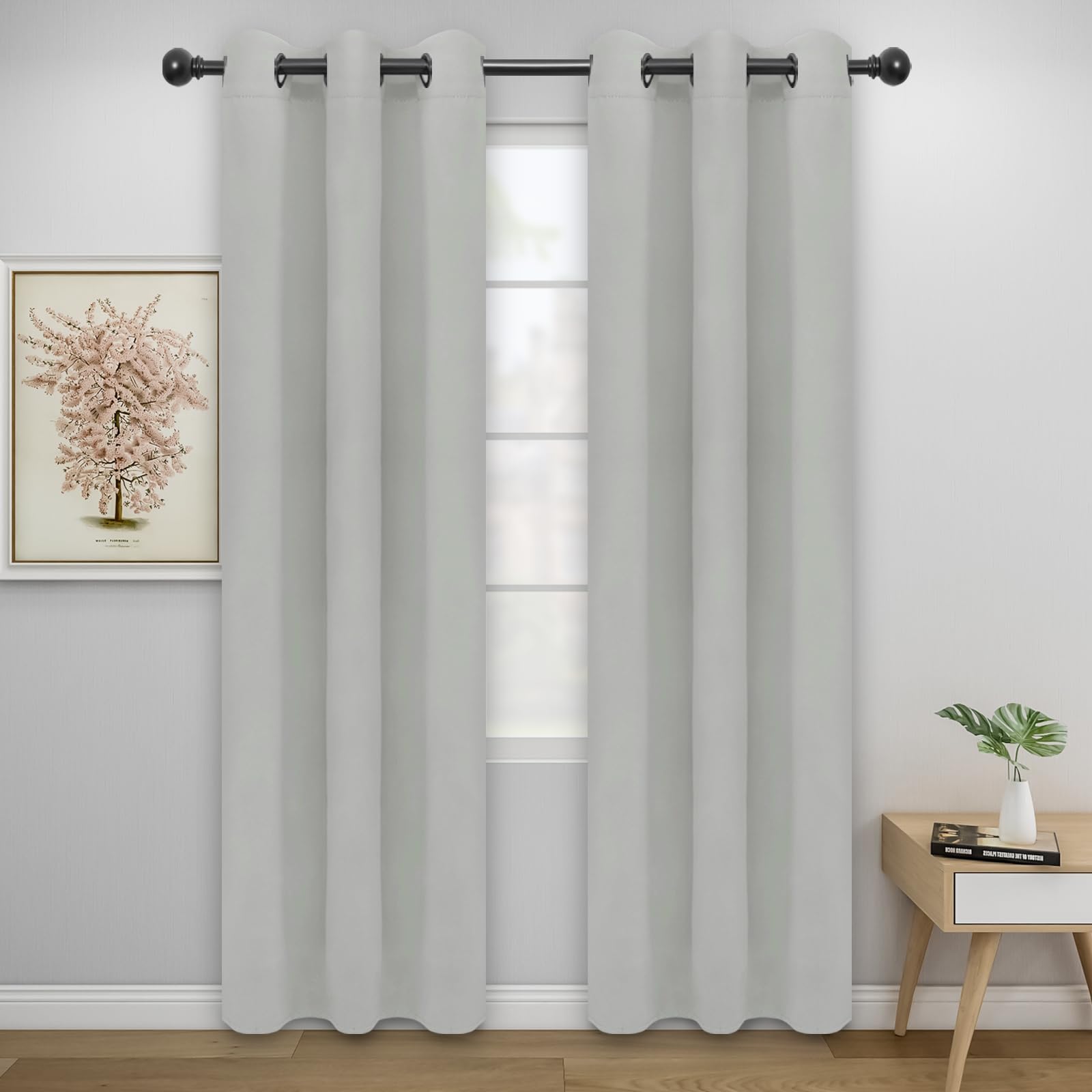 Easy-Going Blackout Curtains For Bedroom, Solid Thermal Insulated Grommet And Noise Reduction Window Drapes, Room Darkening Curtains For Living Room, 2 Panels (34X84 In, Greyish White)
