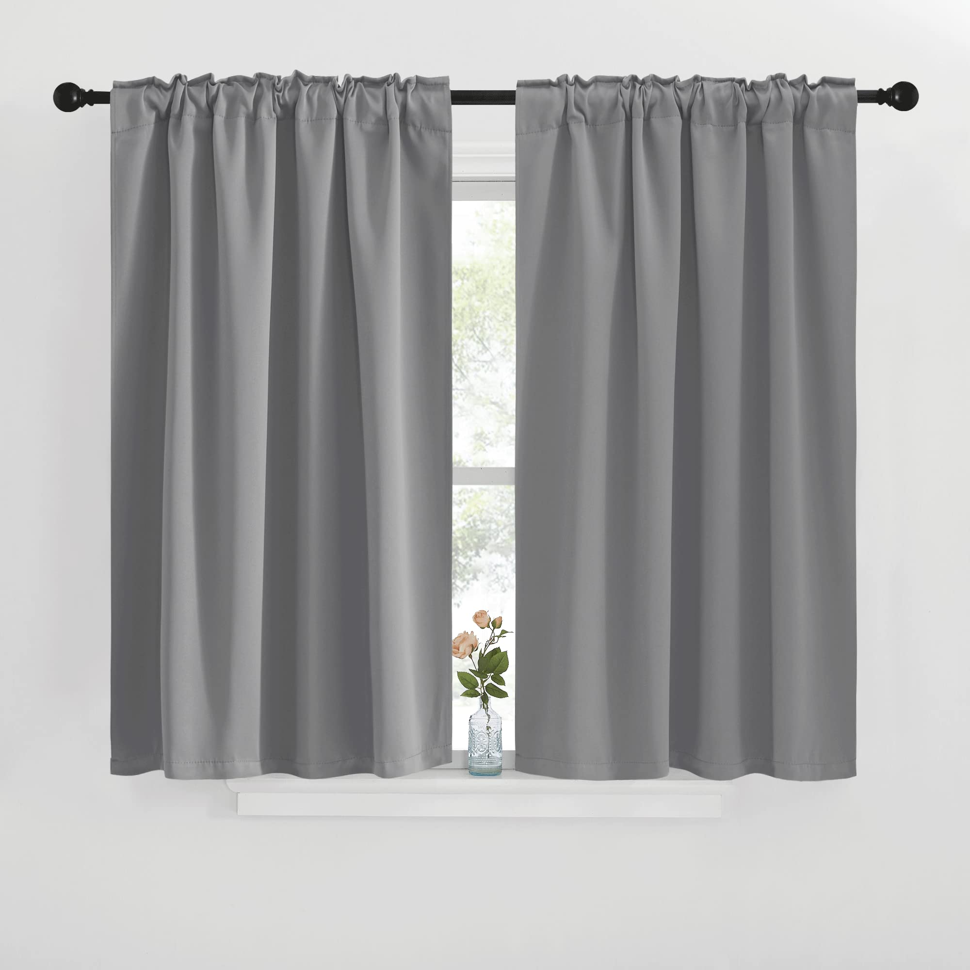 Nicetown Blackout Curtain Panels For Living Room - (Silver Grey Color) 42X40 Inch, 2 Panels Set, Room Darkening Blackout Drapes For Window