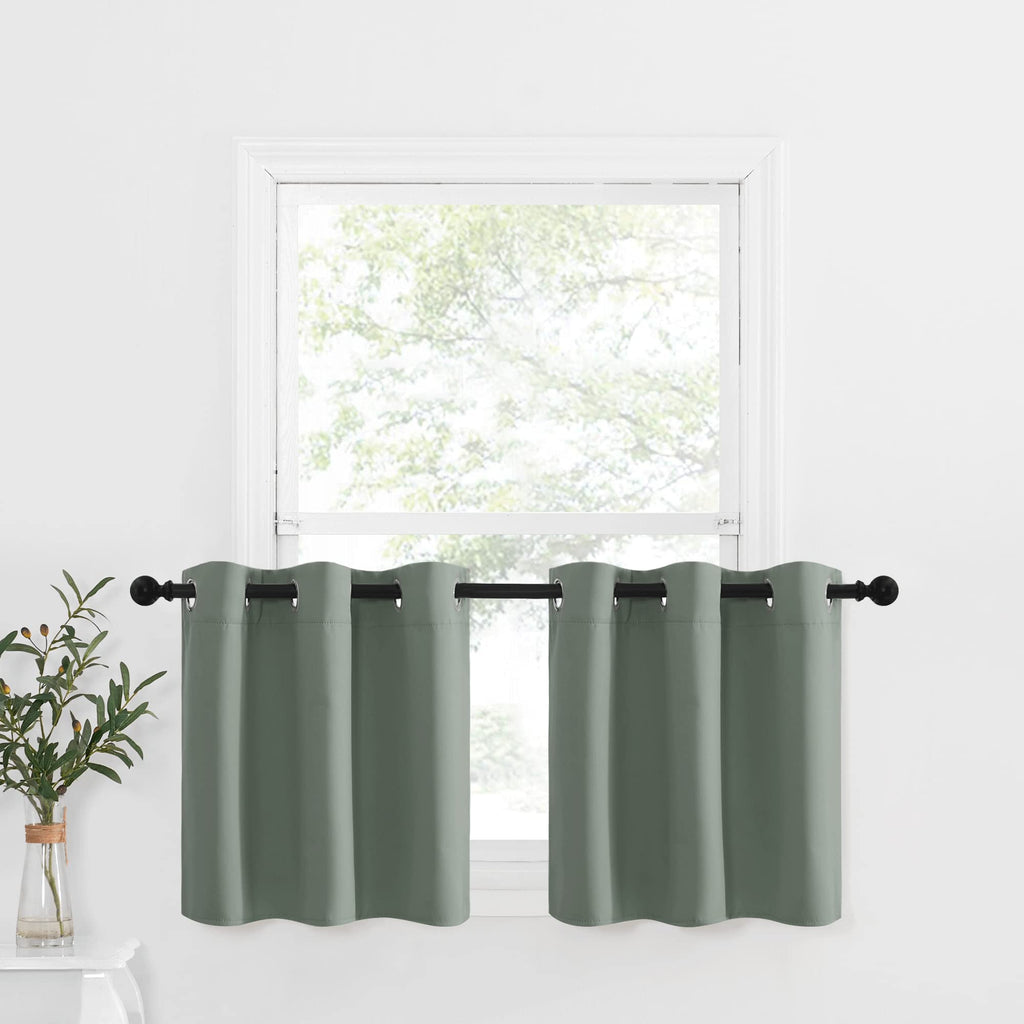Nicetown Blackout Tiers Valances For Bathroom, Farmhouse Style Kitchen Curtains For Small Windows, Thermal Insulated Short Curtain Drapes For Half Window, 2 Pcs, 42' W X 24' L, Greyish Green