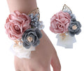 Wrist Flower Corsage Rose Flowers Brooch for Wedding Party Prom Wristband Flower Set 2 Pack Corsage04 (Pink)