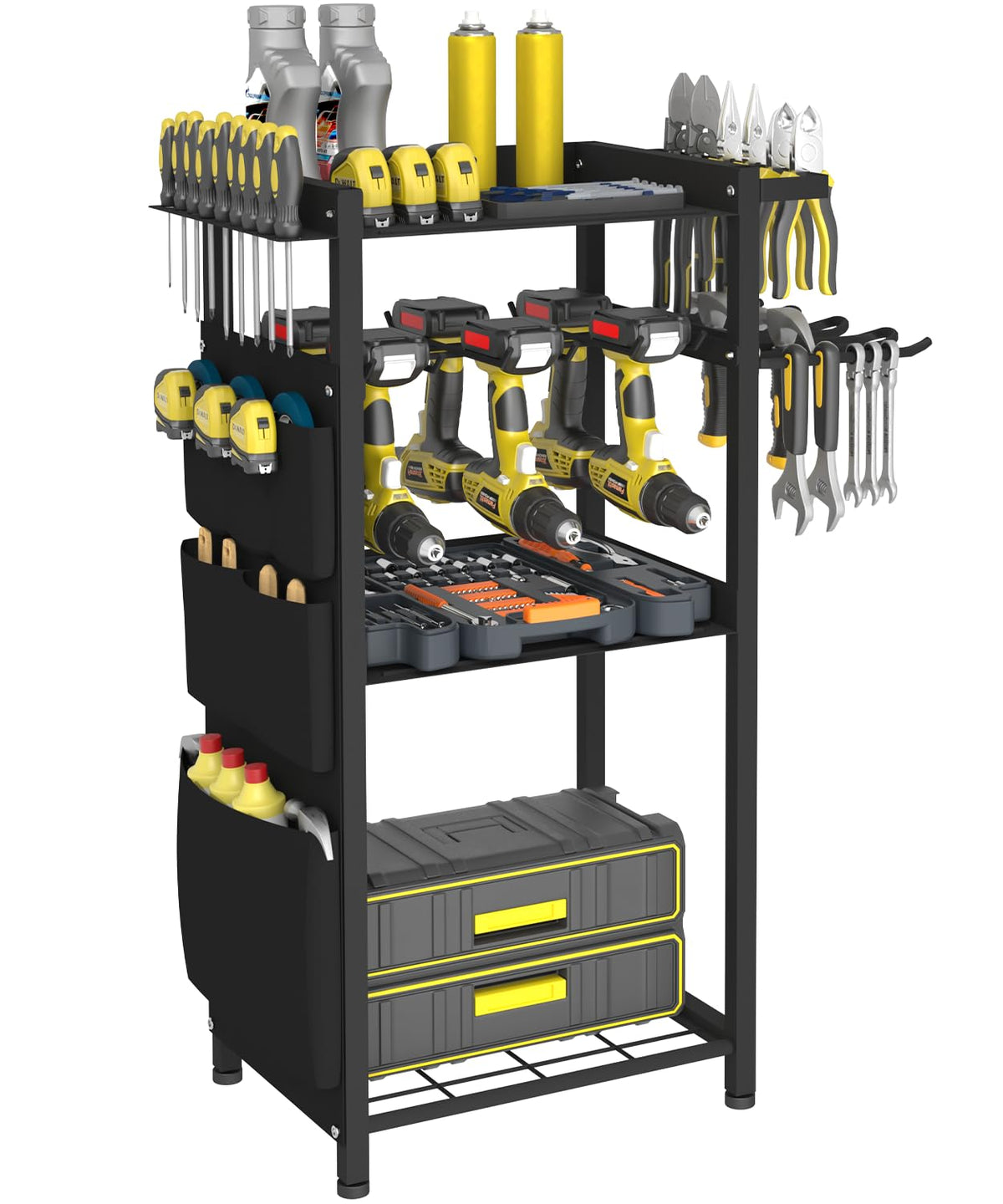 Artibear 4-Tier Rolling Power Tool Organizer Storage Cart, Garage Organization On Wheels Tool Cart With Drill Set Rack Shelf, Me
