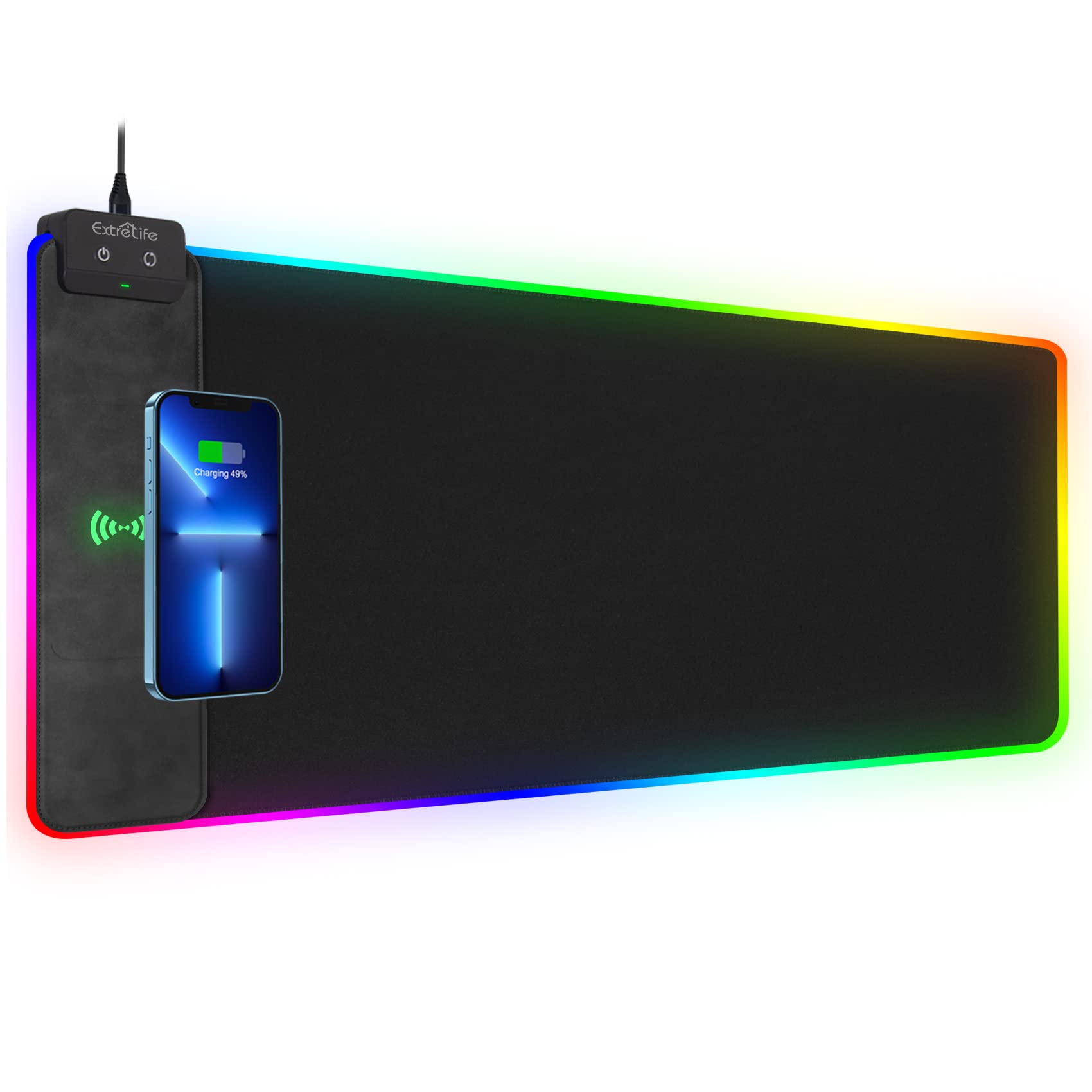 Wireless Charging Rgb Gaming Mouse Pad, 31.5'X15.7' Large Desk Mat, Desk Pad With Wireless Charger, Non-Slip Rubber Base, Wate