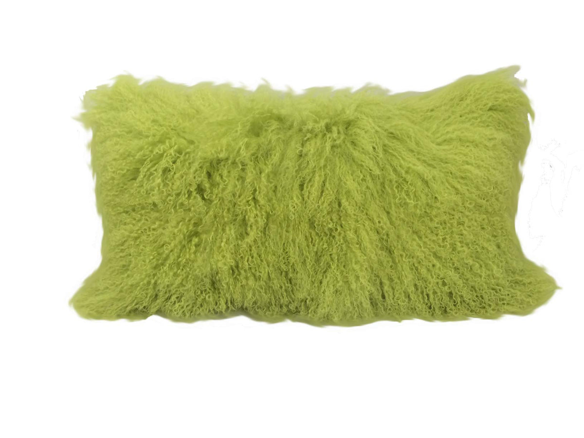 HomeRoots Genuine Tibetan Lamb Front with Microsuede Backing 17' Lime Green Genuine Tibetan Lamb Fur Pillow with Microsuede Backing