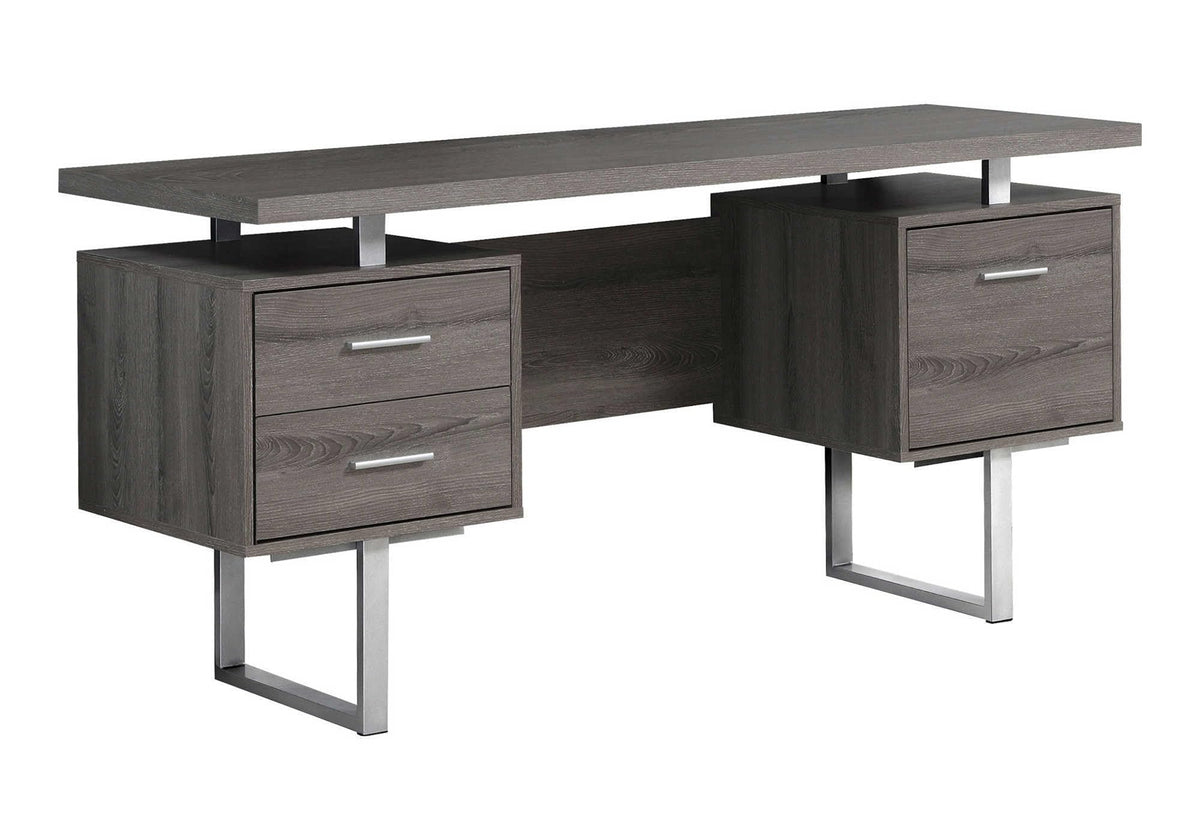 Monarch Specialties Dark Taupe Reclaimed-Look/Silver Metal Office Desk, 60-Inch