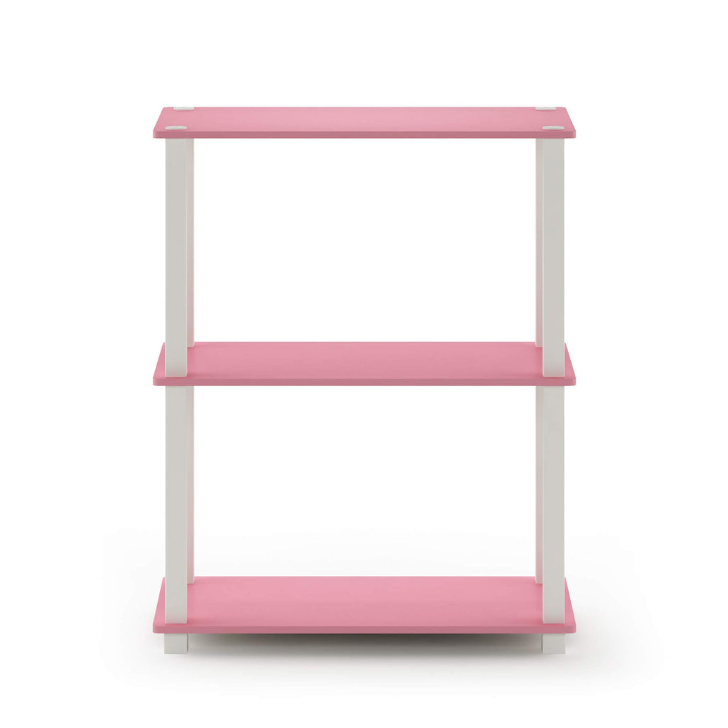 Furinno Turn-S-Tube 3-Tier Compact Multipurpose Shelf Display Rack with Square Tube, Pink/White
