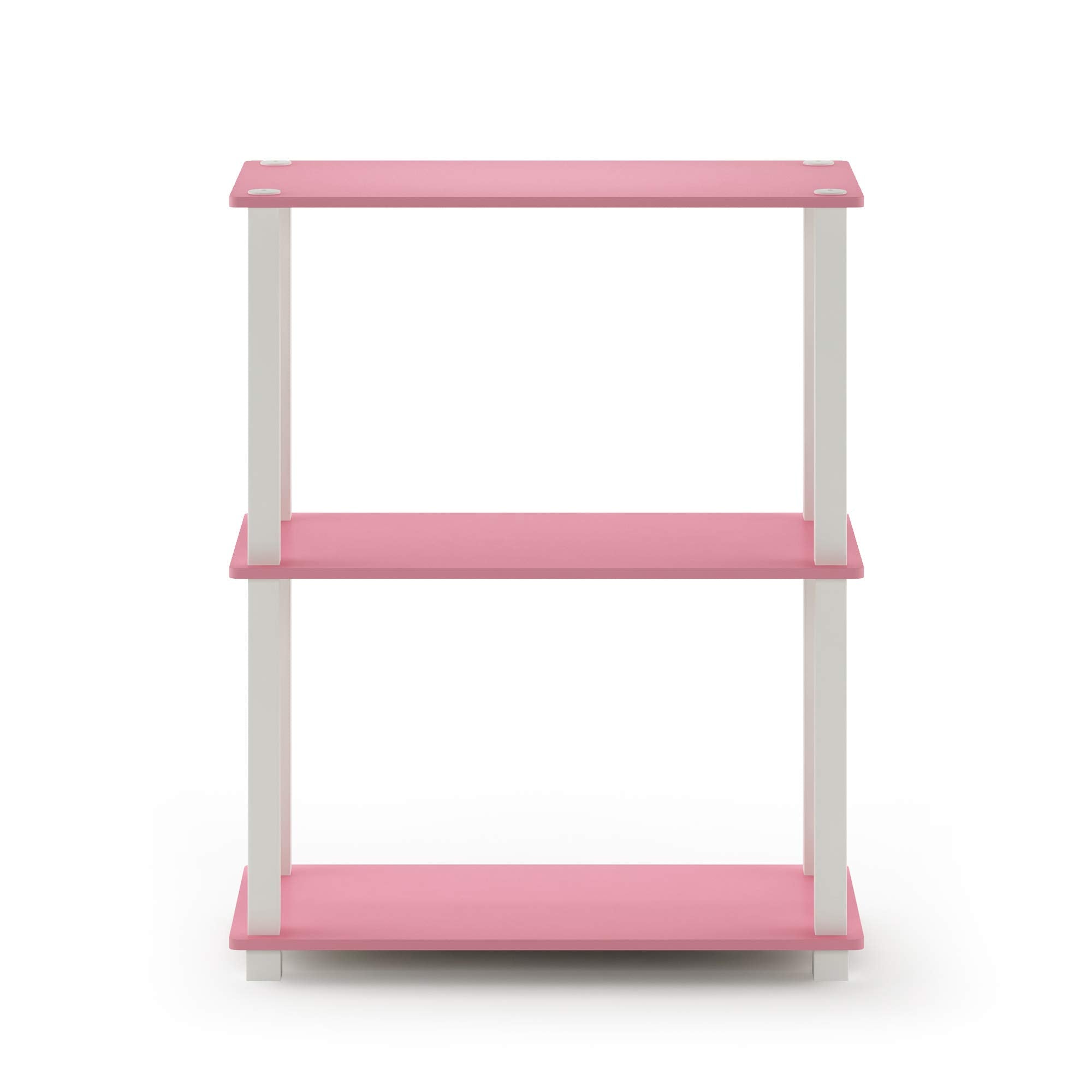 Furinno Turn-S-Tube 3-Tier Compact Multipurpose Shelf Display Rack with Square Tube, Pink/White