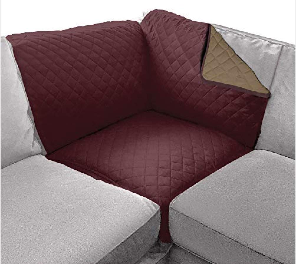 Sofa Shield Patented Sectional Slip Cover, Large Cushion Protector, Reversible Stain And Dog Tear Resistant Slipcover, Quilted Microfiber 30X30” Seat, Washable Covers For Dogs Pets Kids, Burgundy Tan