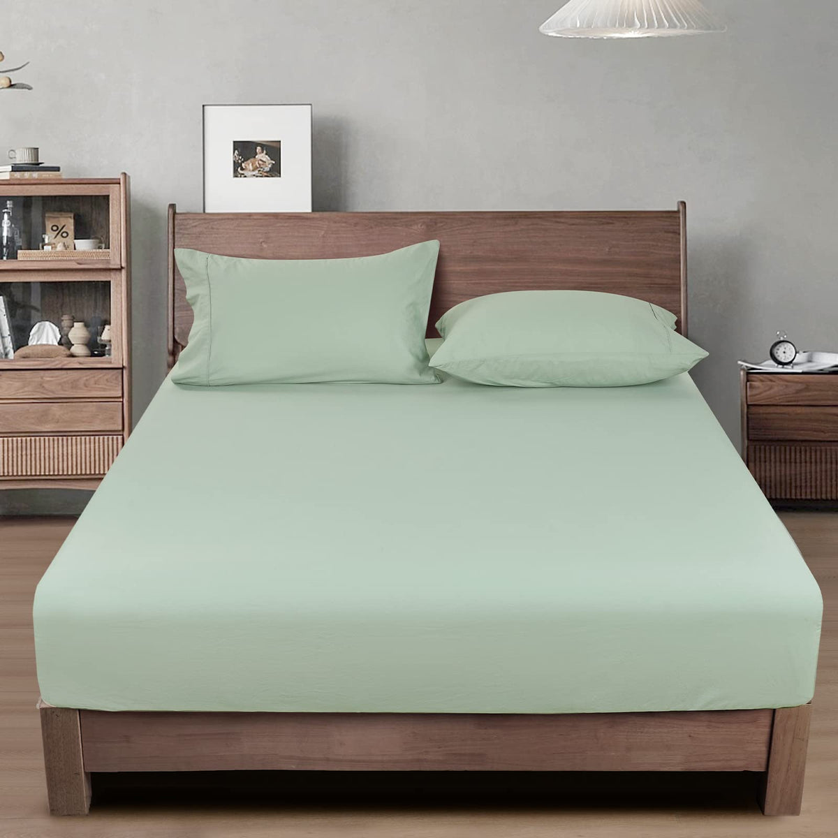 PHF 100% Garment Washed Cotton Fitted Sheet King Size - Cozy Cloud Soft Linen Like Bottom Sheet Only with Elastic Deep Pockets, 