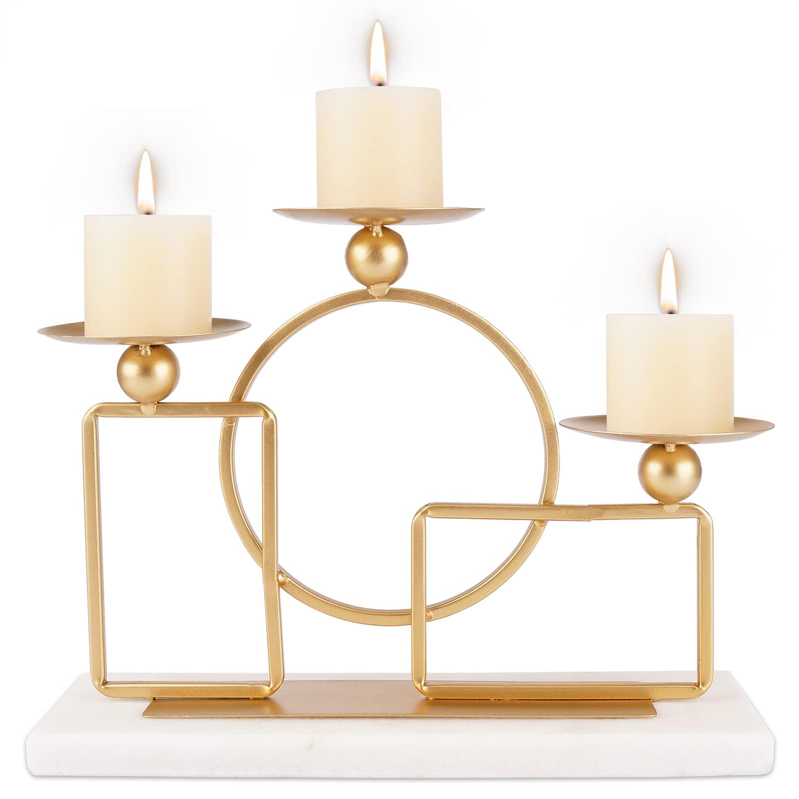 Gold Candle Holders for Pillar Candles with Marble Base 3 Arms Metal Candelabra Candle Holders Gold Home Decoration Elegant Cand