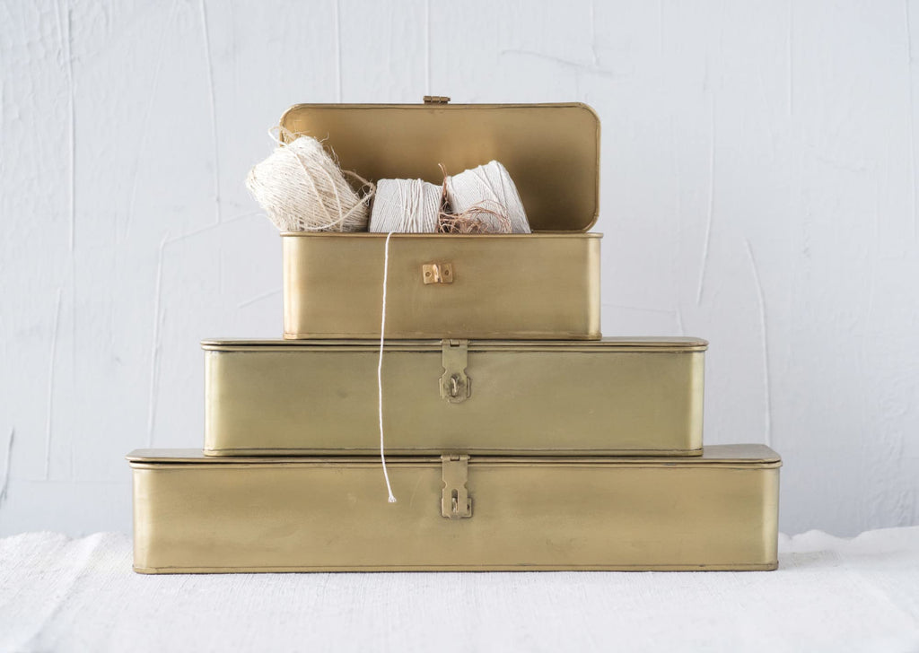 Decorative Metal Boxes With Gold Finish (Set Of 3 Sizes)