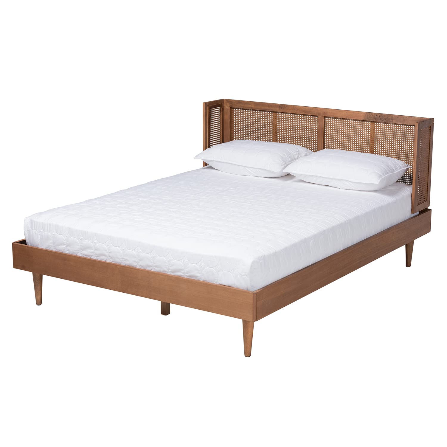 Baxton Studio Rina Ash Walnut Wood 3-Piece Full Size Bedroom Set With Rattan