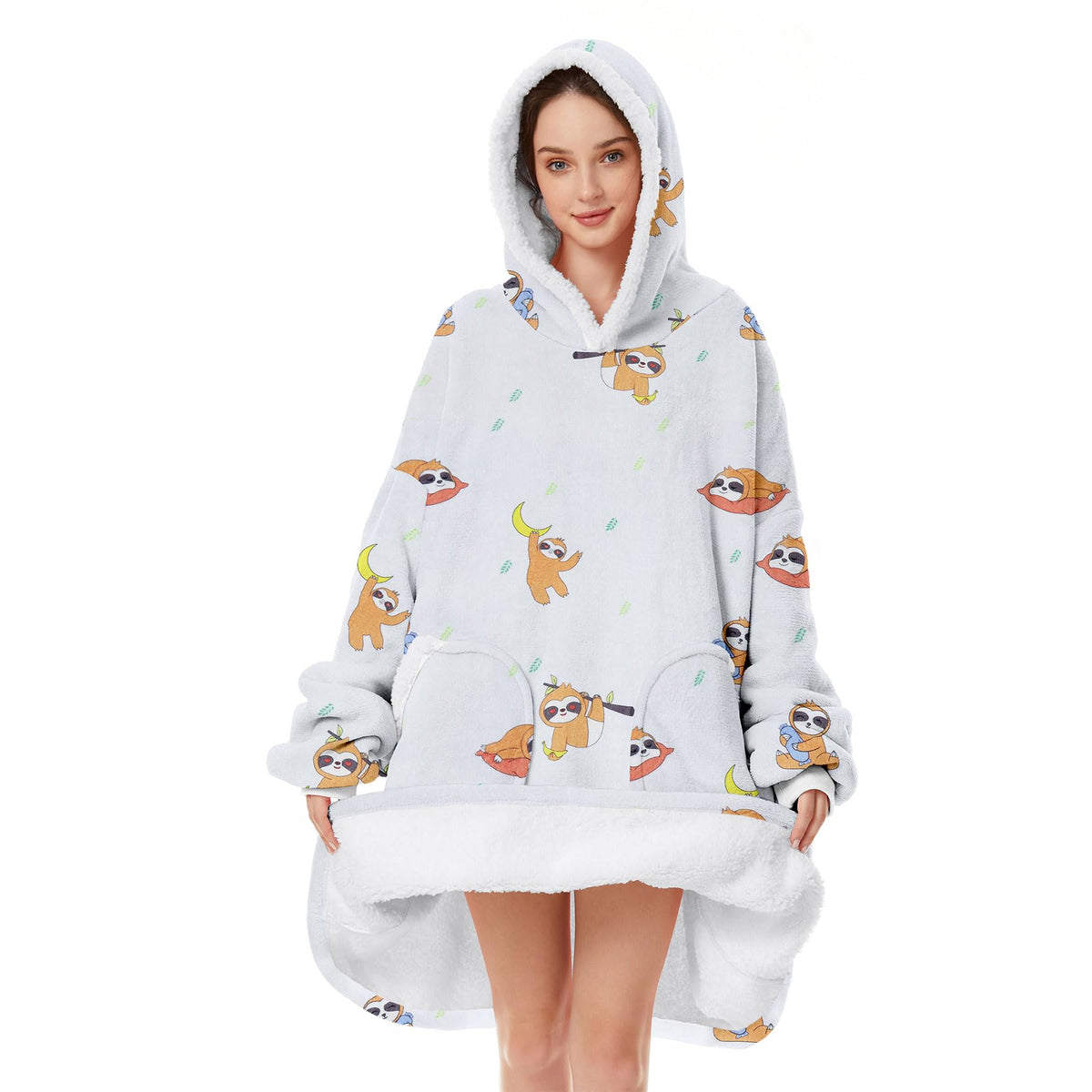 Zando Sloth Blanket For Adults Sloth Blanket Hoodie Oversized Wearable Blanket Adult Sherpa Hoodie Women Blanket Sweatshirt With