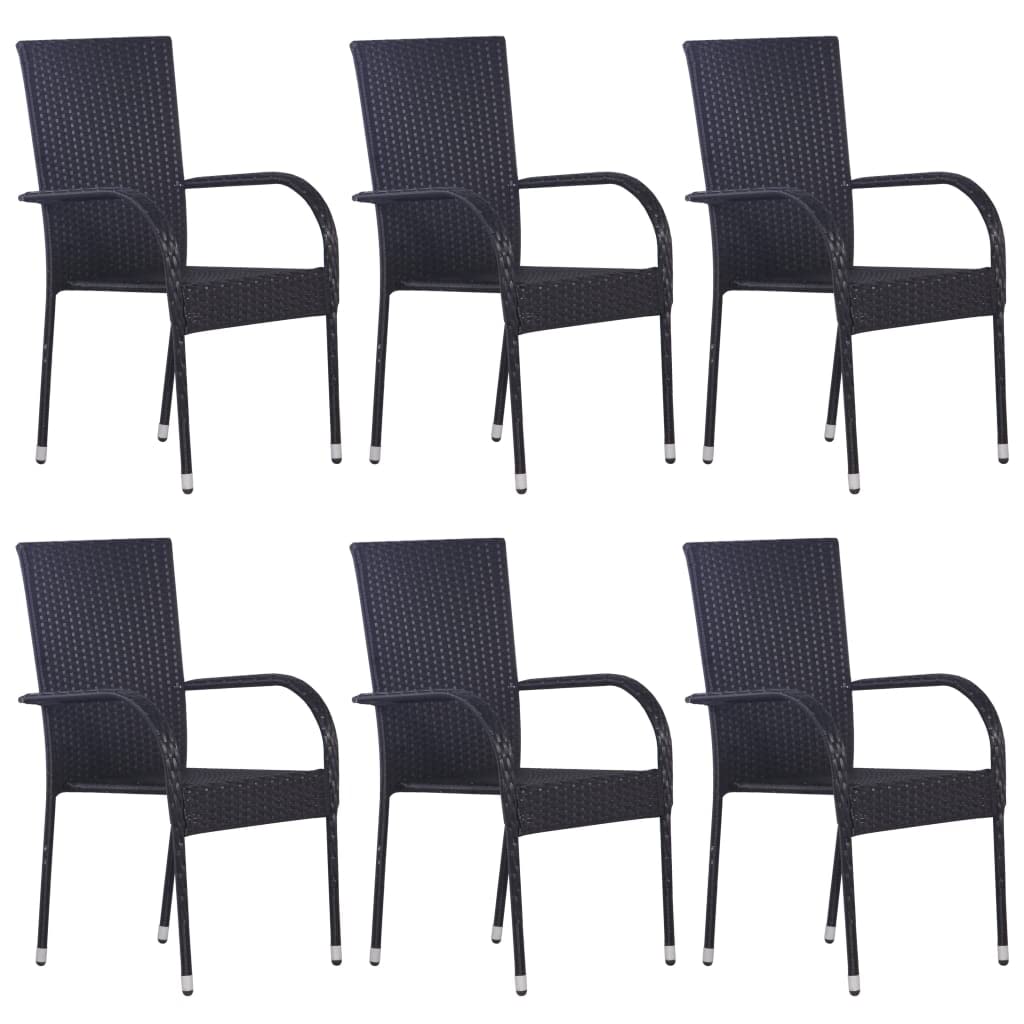 vidaXL Stackable Outdoor Chairs 6 pcs Poly Rattan Black