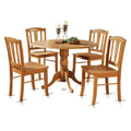 East West Furniture DLIN5-OAK-W 5 Piece Kitchen Table Set for 4 Includes a Round Dining Room Table with Dropleaf and 4 Dining Chairs, 42x42 Inch, Oak