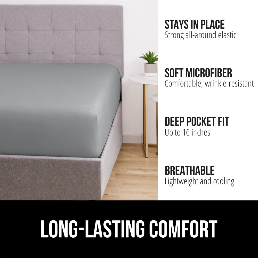 Gorilla Grip Fitted Sheets, Stay In Place Twin Xl Size Bottom Bed Sheet, Deep Pocket Mattress, Soft Breathable Lightweight Microfiber, All Around Elastic, Oeko-Tex, Wrinkle And Shrink Resistant, Gray