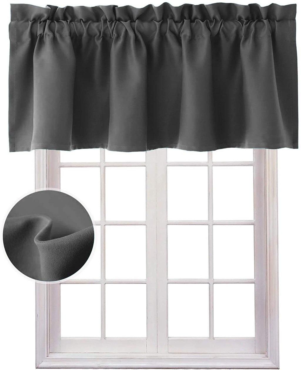 Hiasan Valance Curtains For Kitchen Blackout Thermal Insulated Solid Window Curtain Valance, Dark Grey, 60 X 18 Inches, 1 Panel