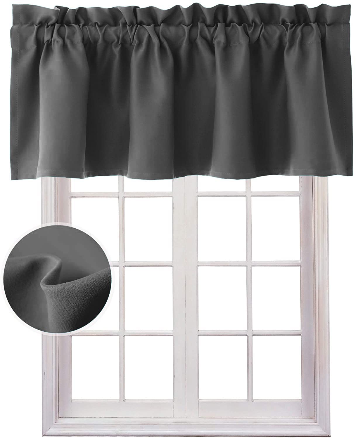Hiasan Valance Curtains For Kitchen Blackout Thermal Insulated Solid Window Curtain Valance, Dark Grey, 60 X 18 Inches, 1 Panel