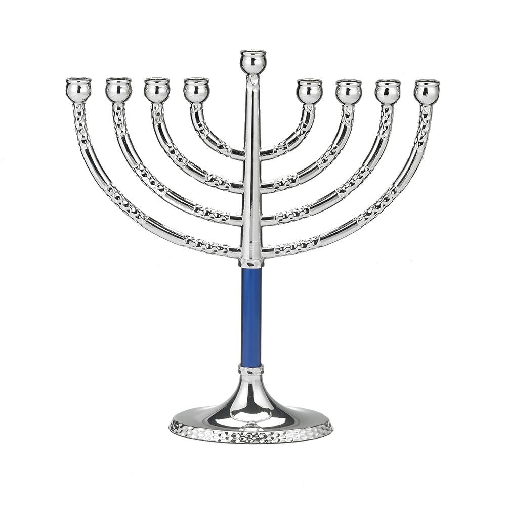 Rite Lite Classic Chanukah Menorah with Hammered Accents with Black & Silver - Hanukah Menorah (Blue & Silver)