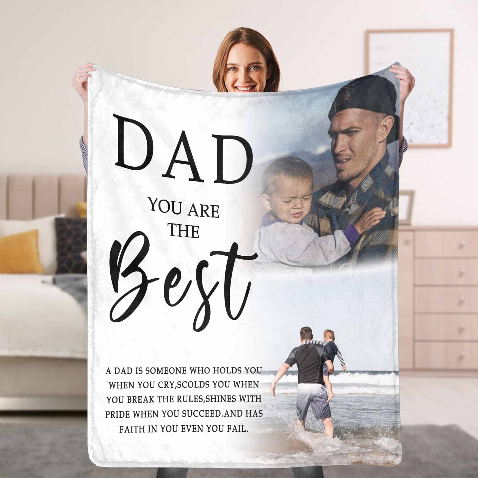 Funstudio Personalized Fathers Day Blanket Dad You Are The Best Throws Blankets With Photo Custom From Daughter Son Personalized