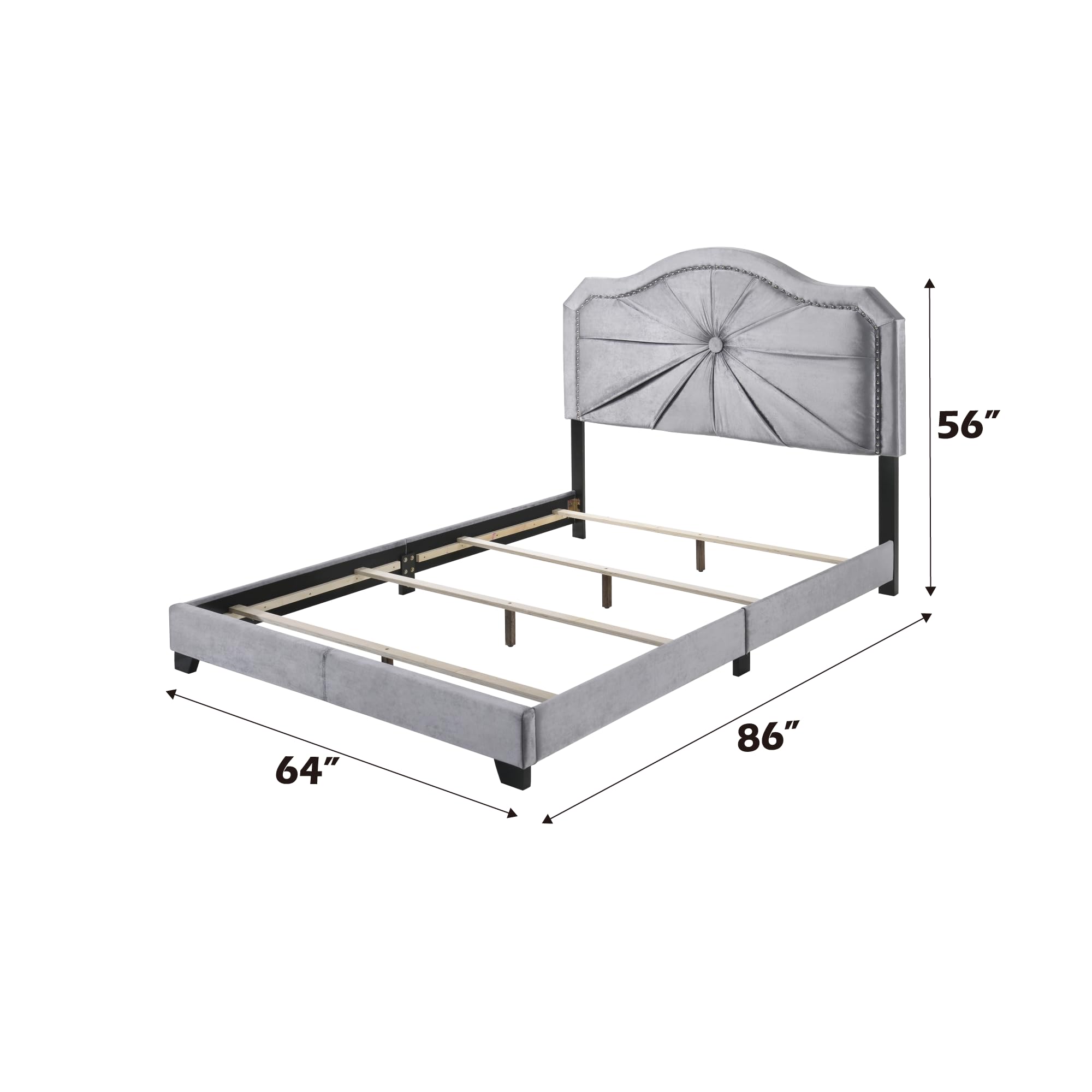 Acme Frankie Queen Bed in Gray Velvet