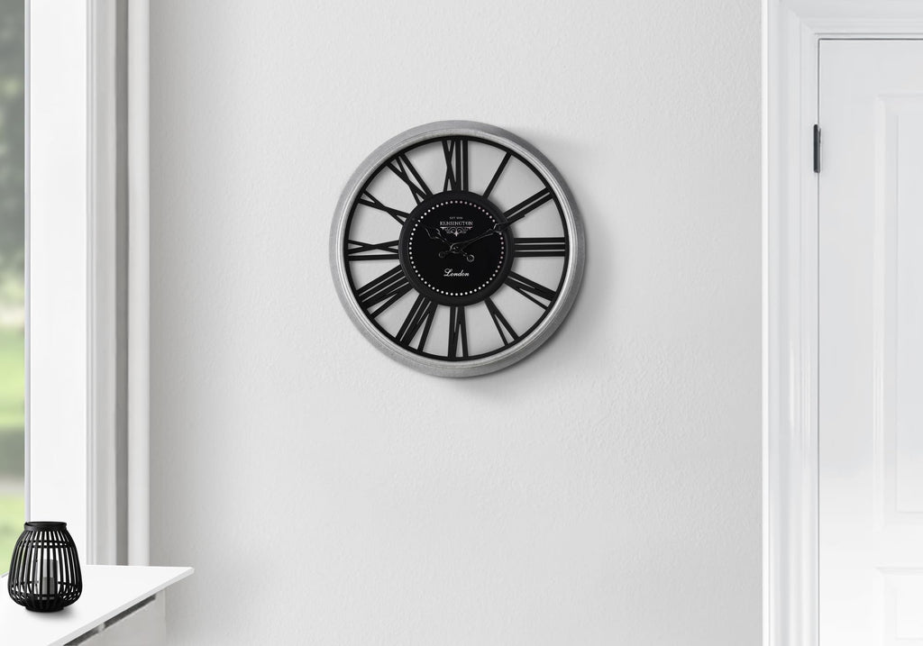 Monarch Specialties I 9086 Clocks, 16' Round, Wall Clock, Silver, Black, Transitional