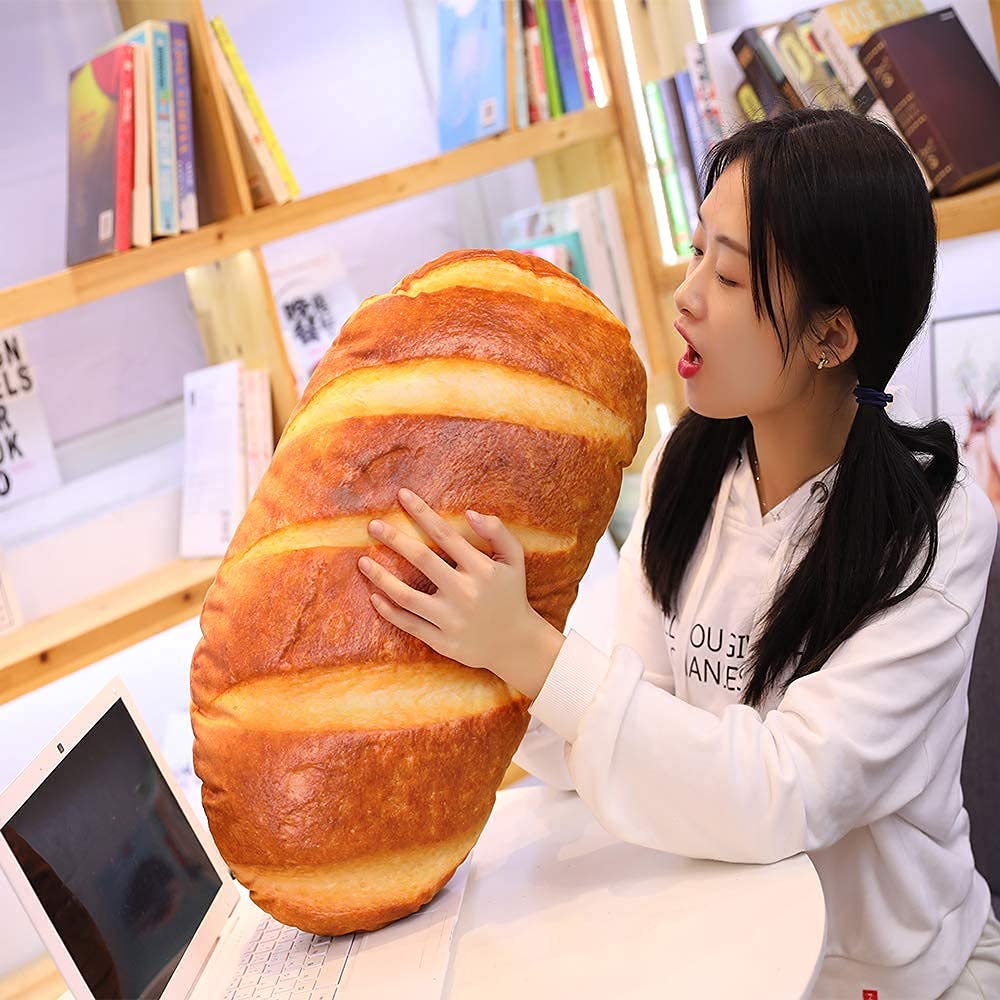 Levenkeness 3D Simulation Bread Shape Plush Pillow,Soft Butter Toast Bread Food Cushion Stuffed Toy For Home Decor 23.6'