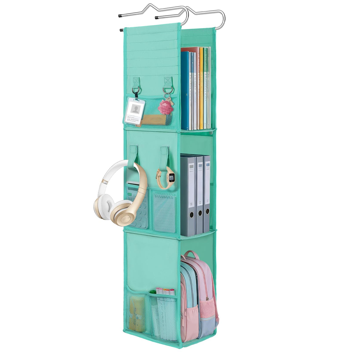 LOVEGRASS 3 Shelf Locker Organizer, Locker Shelf with Side Pockets, Green