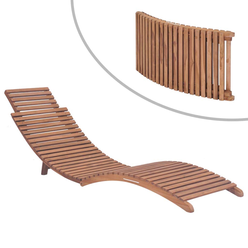 vidaXL Folding Sun Lounger, Solid Teak Wood, Durable Adjustable Backrest, Easy Storage, Space-Saving, No Assembly Required, Garden, Patio, Pool Deck Furniture