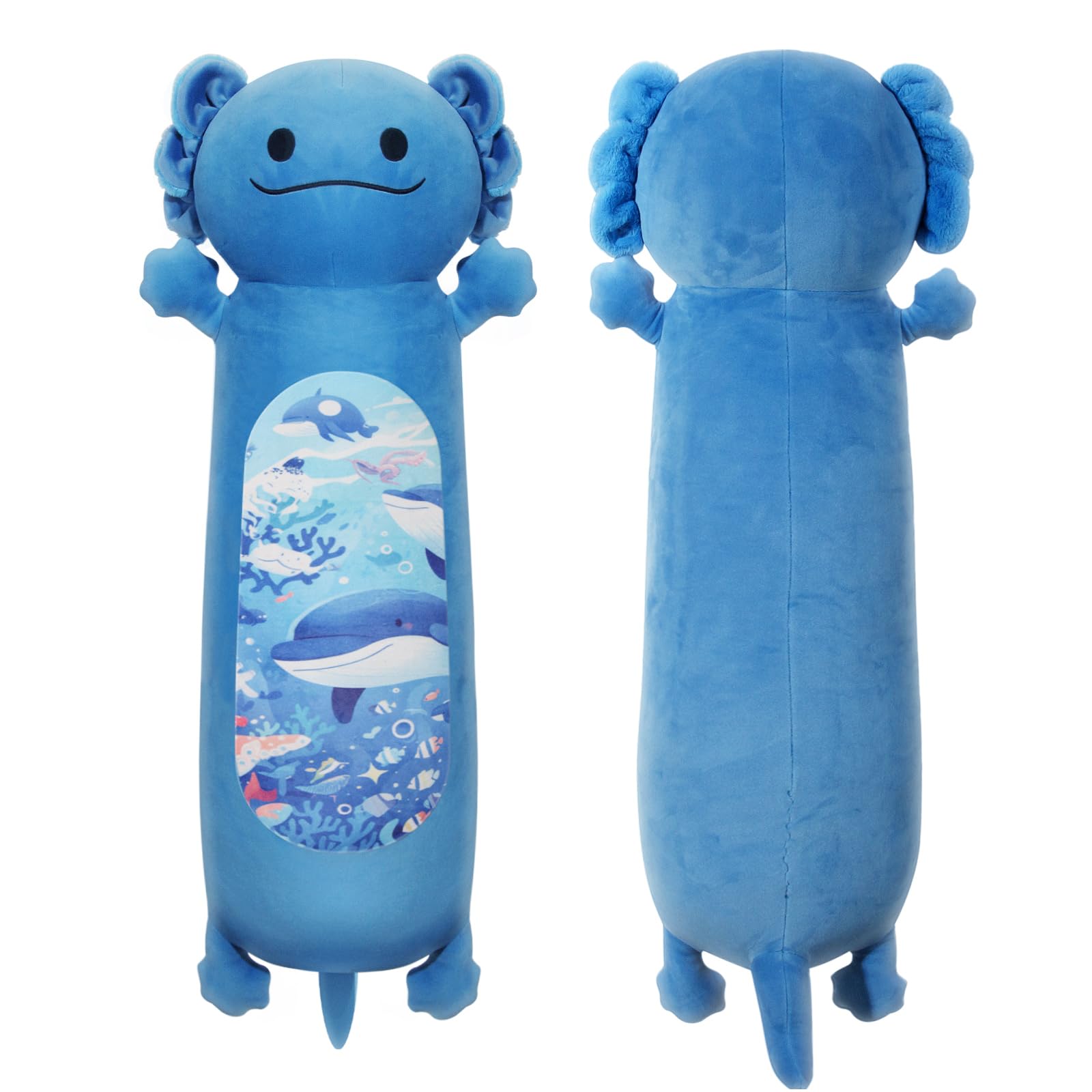 Haijunya 22    Long Axolotl Plush Body Pillow, Cute Blue Ocean Axolotl Stuffed Animals, Salamander Squishy Soft Plushies Toy, Gi