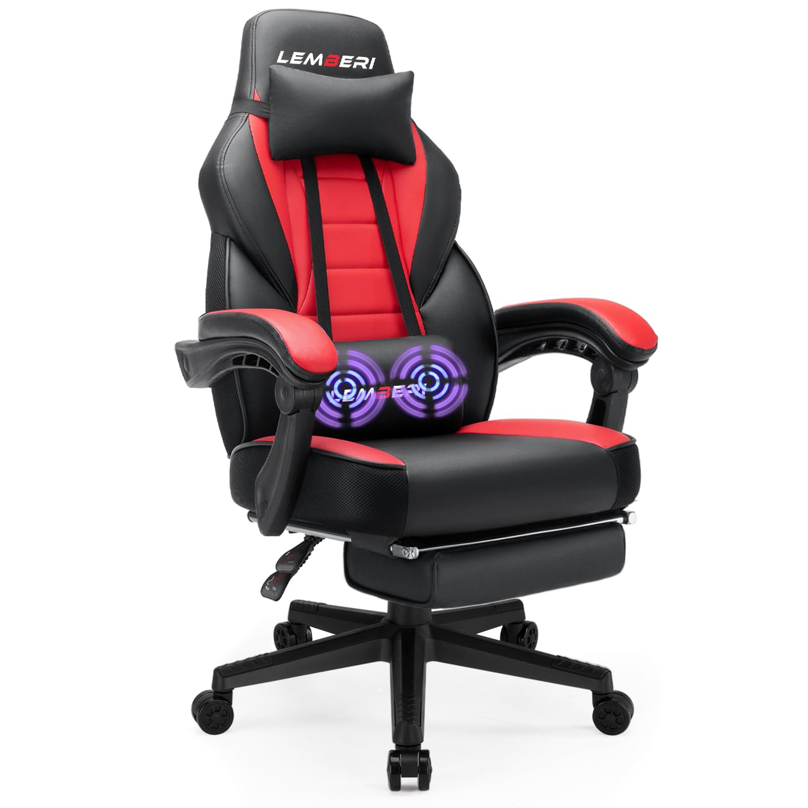 Lemberi Video Game Chairs With Footrest, Big And Tall Gamer Chair For Adults, 400Lb Capacity, Racing Style Computer Chair With H