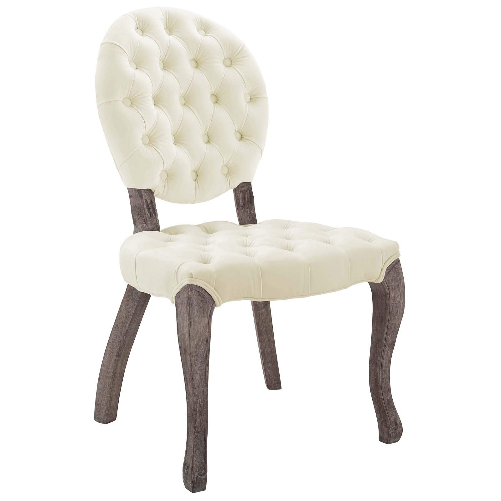 Modway Exhibit French Vintage Tufted Button Performance Velvet Dining Chair In Ivory