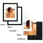 Golden State Art, Simple And Stylish Picture Frame With Ivory Color Mat & Real Glass (11X14, Black)