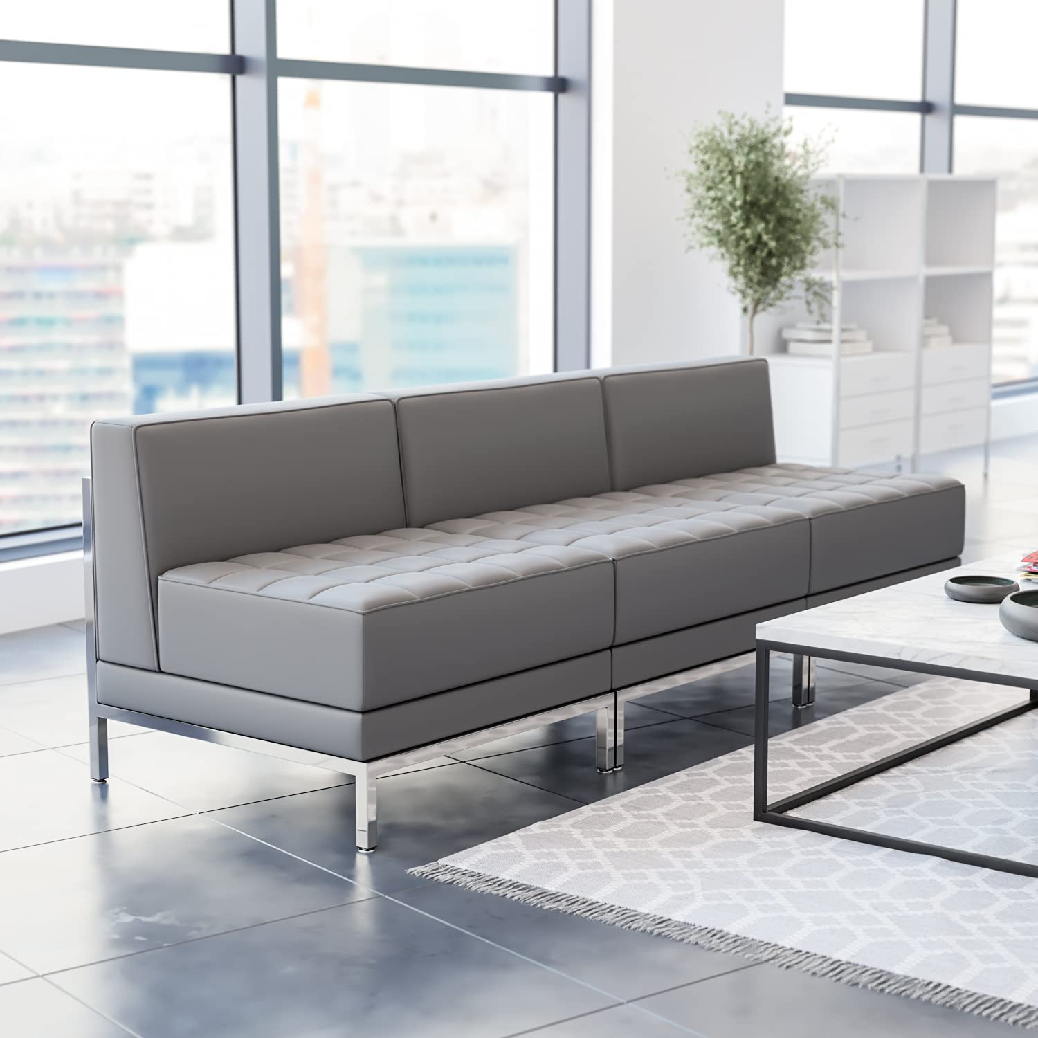 Flash Furniture HERCULES Imagination Series 3 Piece Gray LeatherSoft Waiting Room Lounge Set - Reception Bench