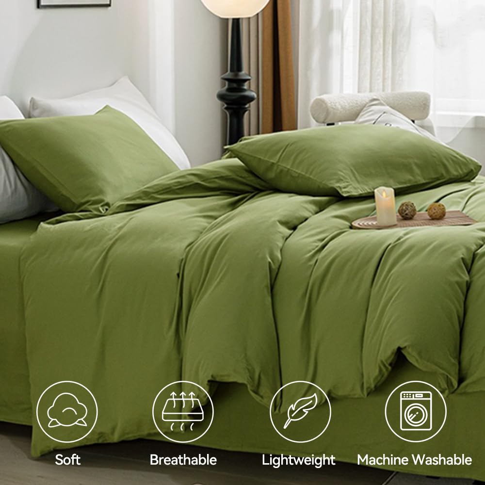 Jellymoni Cotton Duvet Cover Twin Size - 100% Washed Cotton Linen Feel Textured Comforter Cover, 2 Pieces Breathable Soft Beddin