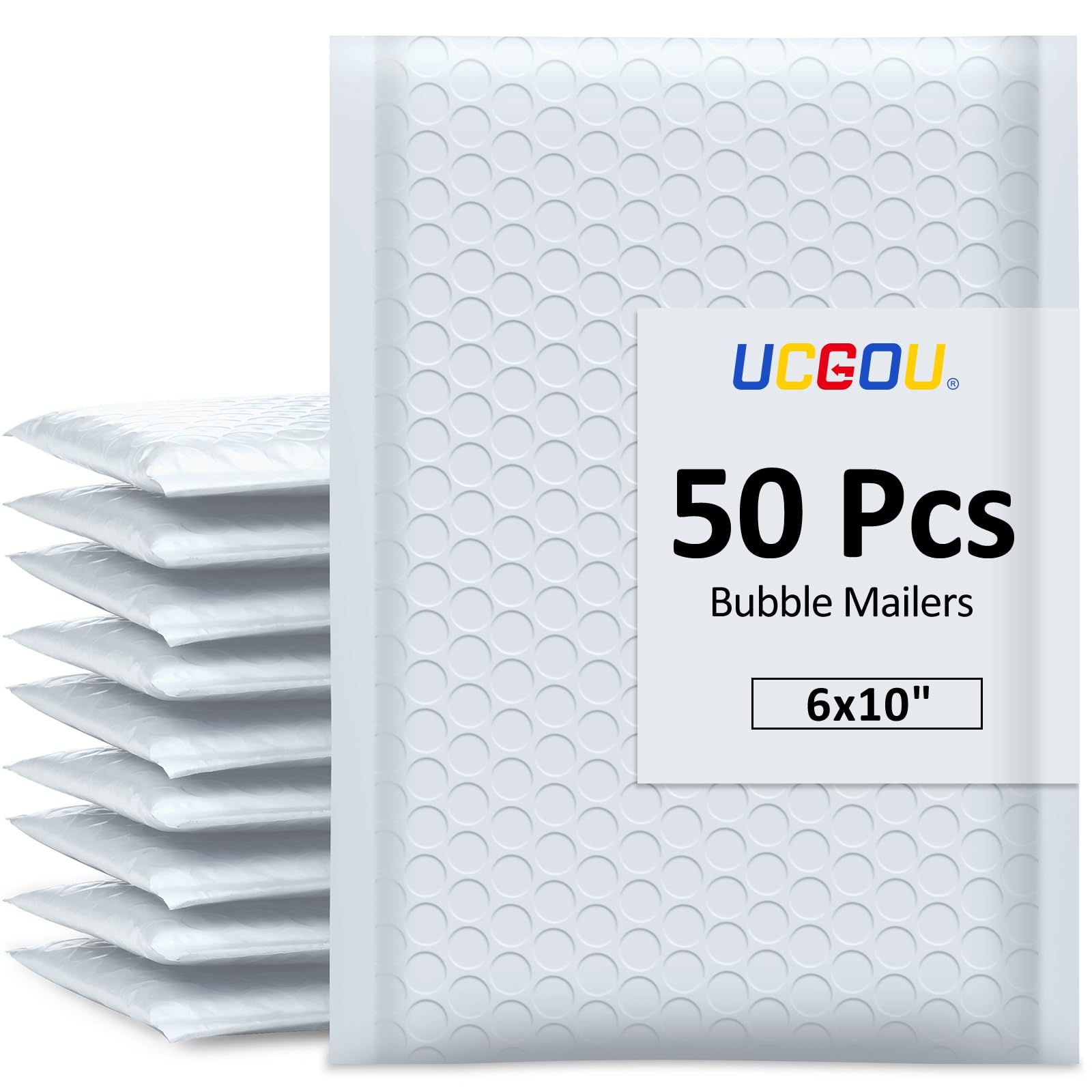 Ucgou Bubble Mailers 6X10 Inch White 50 Pack Poly Padded Envelopes Small Business Mailing Packages Opaque Self Seal Adhesive Wat