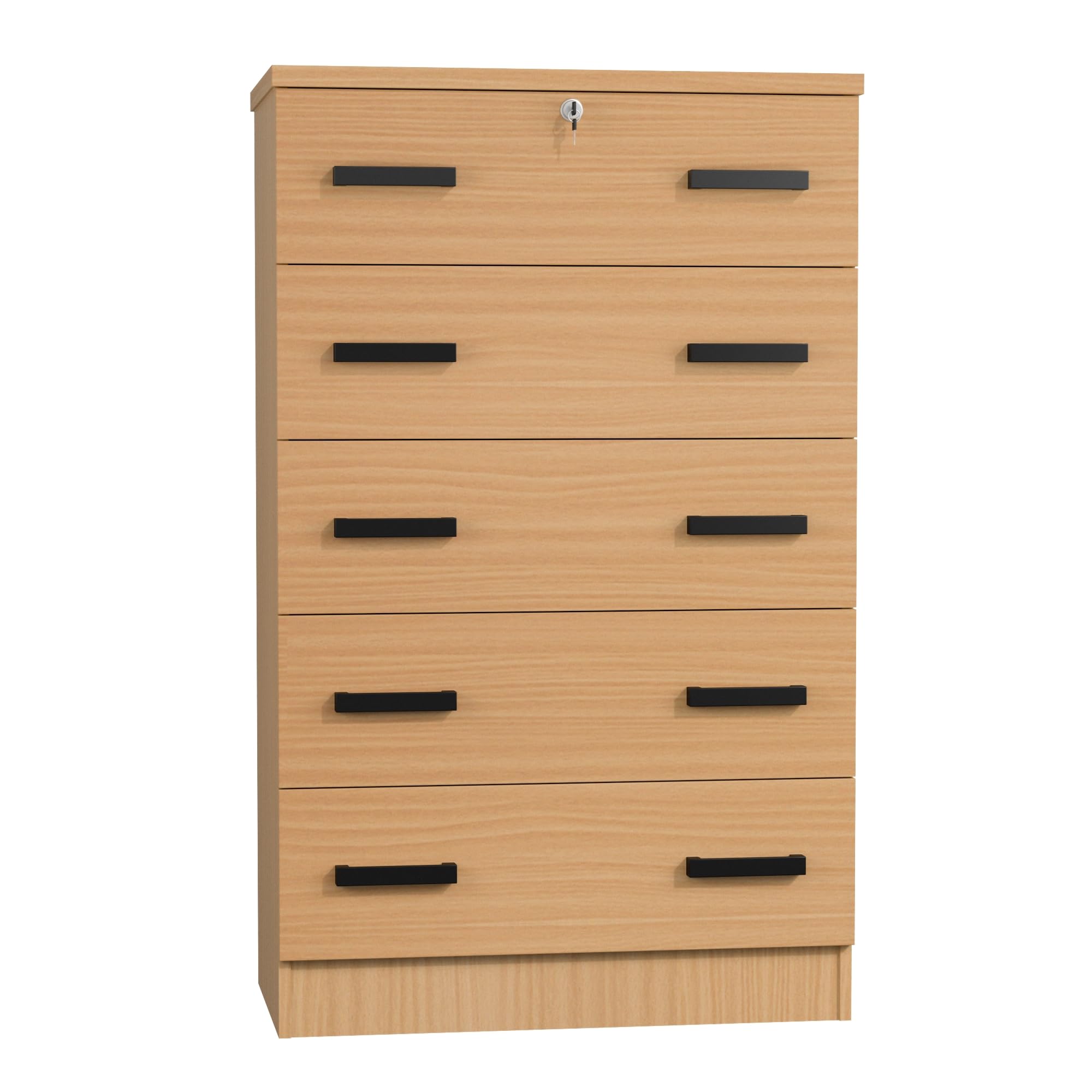 Cindy 5 Drawer Chest Wooden Dresser with Lock in Black (Black)