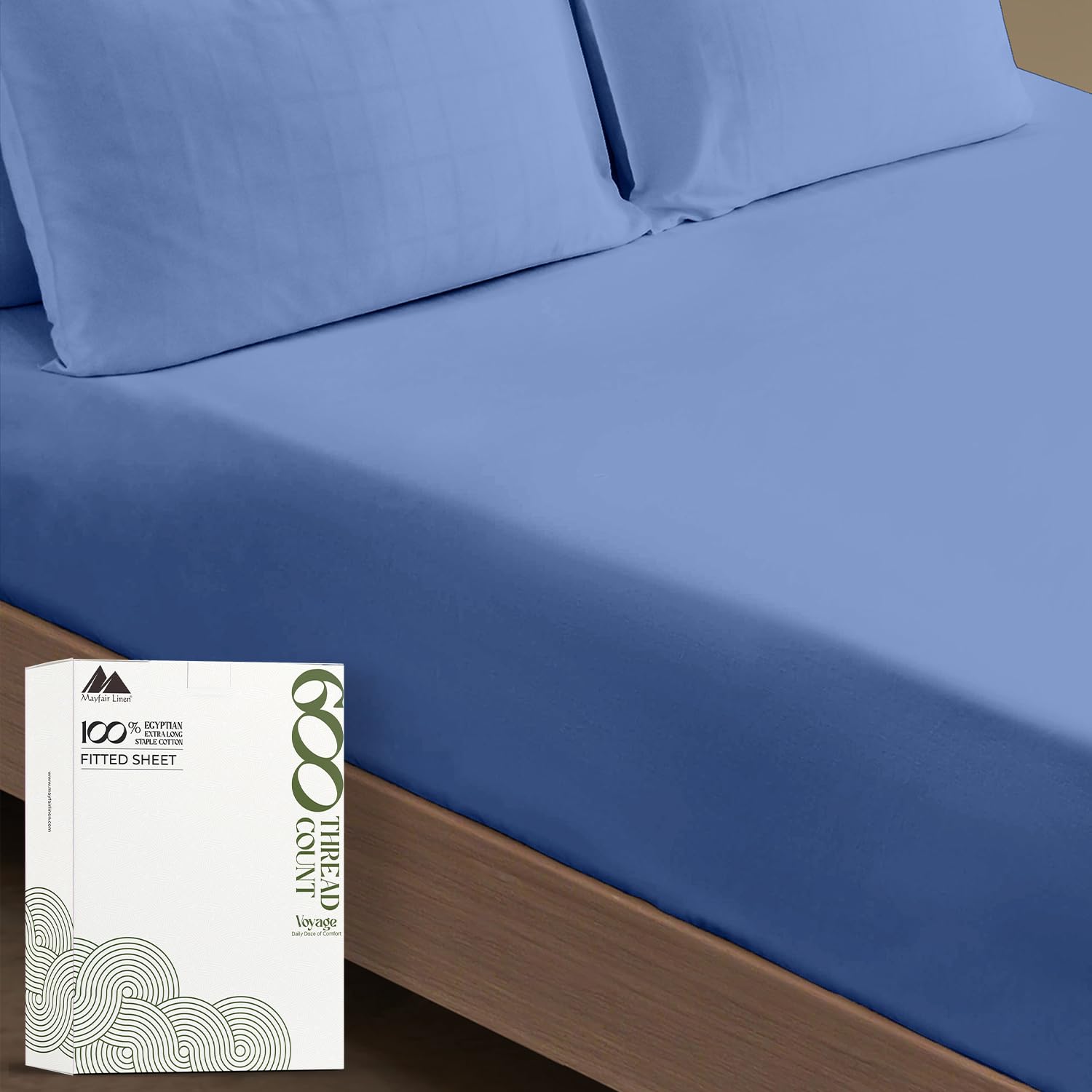 Mayfair Linen 100% Egyptian Cotton Full Size Fitted Sheet Only - 600 Thread Count 16' Deep Pocket Full Size Fitted Sheet, Soft Cooling Sateen No Pop-Off Elastic Bottom Sheet For Adults - Deep Blue