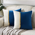 Fancy Homi 2 Packs Decorative Throw Pillow Covers 18X18 Inch For Living Room Couch Bed, Navy Blue And White Velvet Patchwork Wit