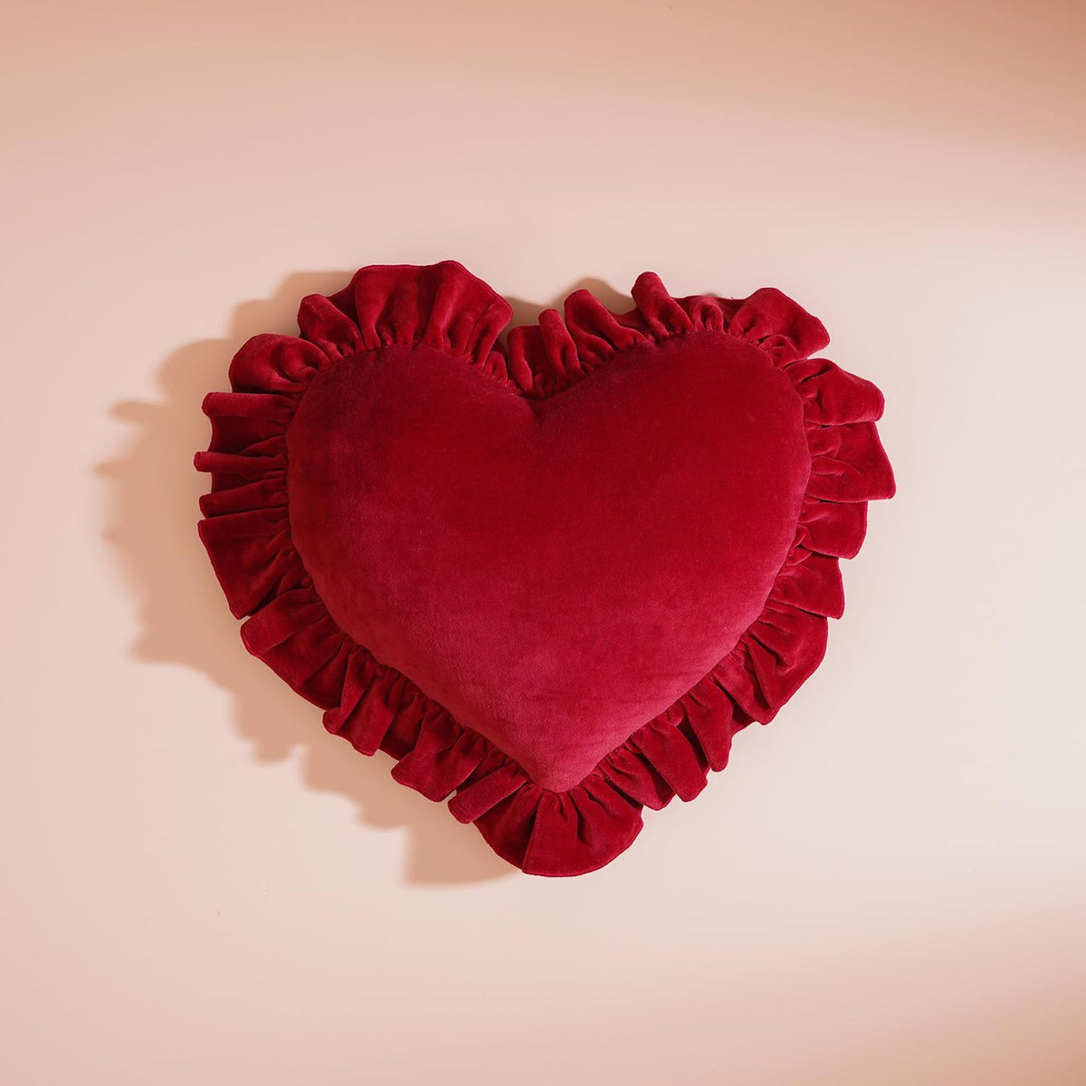 Pure Home + Living Red Heart Shaped Frilled Cushion Cover, Soft & Durable Pillow Case For Sofa, Bed & Lounge, Elegant Decorative